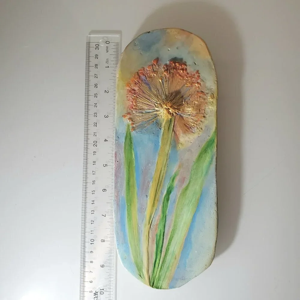 Wall Art Botanical Relief Casting in Plaster, Ceramic Plaque Original